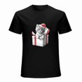 thumbnail image 1 of Christmas Kitten Gift Box Cat T-shirt for Women Cat Lover Short Sleeve Vintage Holidays Joyful Cat Tee Top, 1 of 4