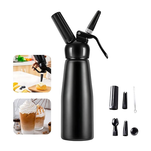 Dispensador de Crema Batida Sifón Crema Batida Máquina Profesional de Batir Crema, Fabricante Espuma de Batido con 3 Boquillas, Batidor de Crema para Cremas Hechas en Tarta Postre Café