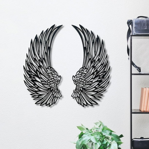 Ala de ángel Decoración de pared Escultura de pared Arte de la pared Decoración 3D Ala de ángel Decoración de pared para comedor Oficina Festival Porc , Sin Luz 30x14cm BLESIY Escultura de ala de ángel