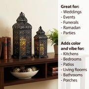 Temple Moroccan Style Lantern Decorative Candle Holder for Home Decor, Black, Set of 2