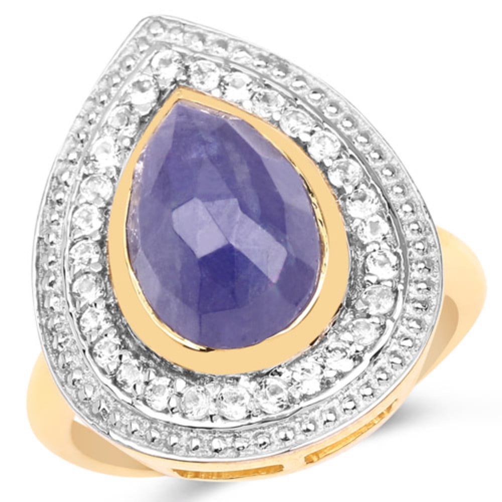Genuine Pears Tanzanite and White Topaz Ring in Sterling Silver Size 6.00 by Bonyak Jewelry
