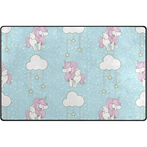 SKYSONIC Lightweight Soft Area Rugs Unicorn with Cloud and Star Floor Mat for Kids Playing Room Hardwood Floor Living Room Nursery Rugs, 60x39 in