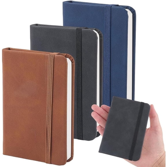 Notebooks - 3 Pieces - Notebook - Mini leather notebook - Pocket Notebooks - Hardcover mini notebook - Small Notebooks - Pocket size - with lined paper and elastic closure - A7 - 100 Pages per Piece