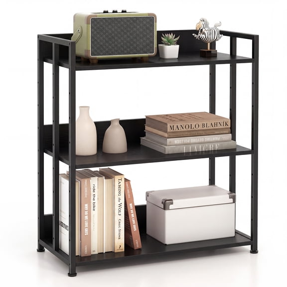 Costway 3-Tier Industrial Bookshelf Storage Shelf Display Rack with Adjustable Shelves Black