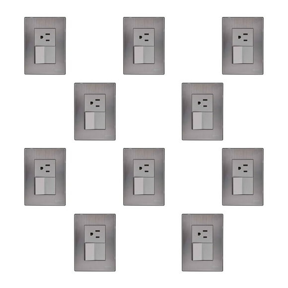 Placa Armada Inox Con Apagador Y Contacto 1.5 Modulos 10Pzs