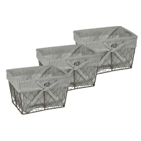DII Chicken Wire Storage Baskets with Liner, Small, Black & White Ticking Stripe, 9x7x6", 3 Piece