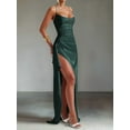 thumbnail image 4 of Women'S Ruffled Satin Spaghetti Strap Ball Gown Bridesmaid Dress Long Dark Green M, 4 of 6