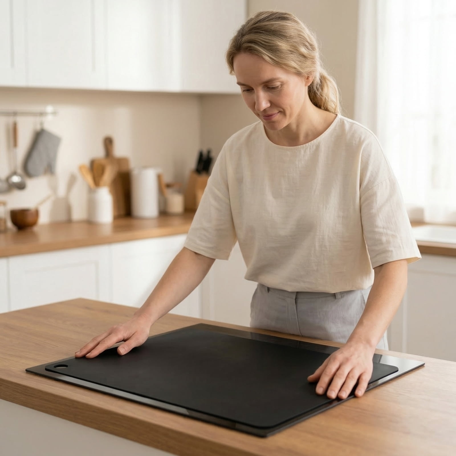 Heat Resistant Silicone Stove Cover Mat, Black Rectangular Induction Cooktop Protector Mat for Kitchen Countertop, Protect Your Surface from Spills and Stains