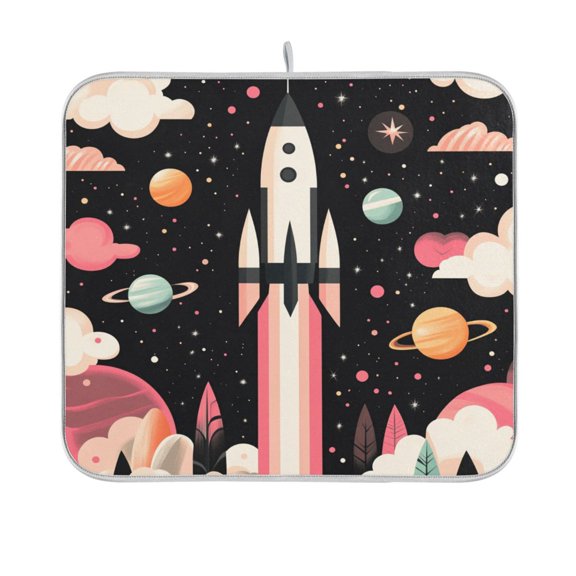 BZSMCE Dish Drying Mat Spaceship Pattern Design Drying Mats