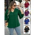 thumbnail image 6 of Gleelist Womens Plus Size Tops 3/4 Ruffle Layered Sleeve V Neck Pleated Tee Shirts Basic Loose Fit Soft Summer Tunic Blouse 1X-5X, 6 of 6