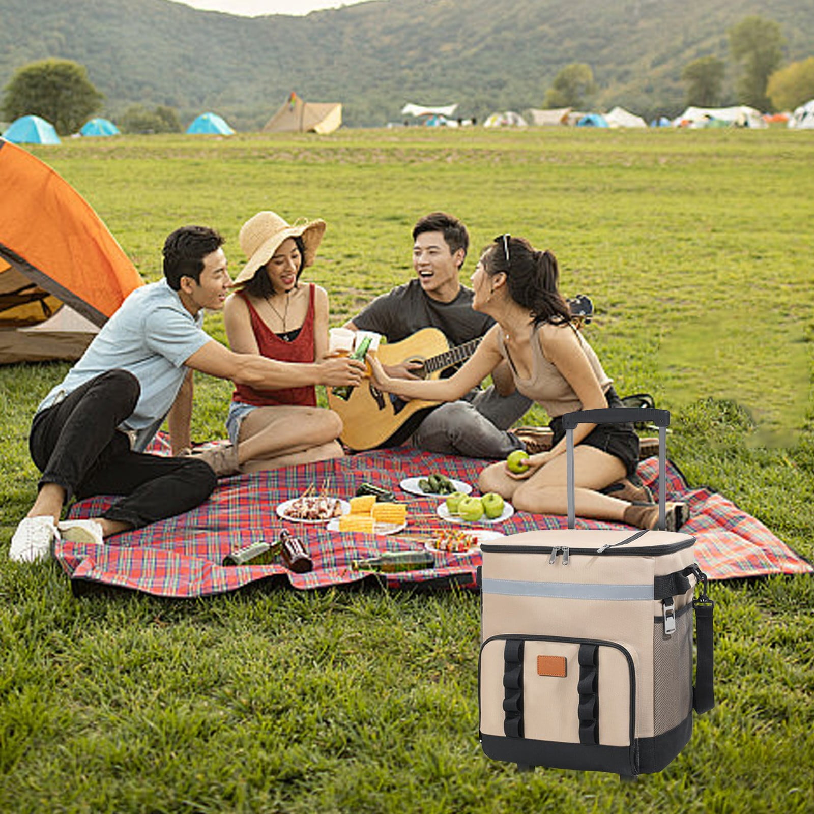 Aooww Cooler with Wheels and Handle, Portable Rolling Cooler, Collapsible Cooler, Insulated Waterproof, Soft Cooler on Wheels for Beach, Camping, Traveling, Picnic, Outdoor Activities