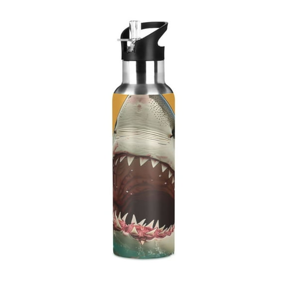 ALAZA Shark Mouth Pattern Water Bottle Insulated Flask Stainless Steel Straw Lid 20 oz