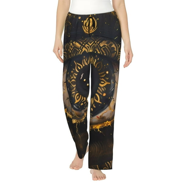 Balery Mystical Golden Eye Pantalones de pijama para mujer, pijamas ultraligeros, pantalones de estar por casa-Large