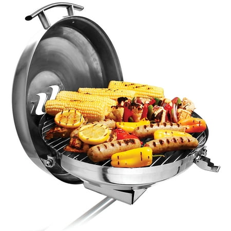 Kuuma Premium Stainless Steel Kettle Gas Grill by Camco -Compact Portable Size Perfect for Boats, Tailgating and More - Stow N Go 160