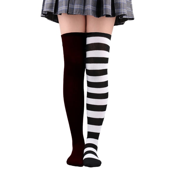 Garbnen Thigh High Stockings Striped Over Knee Socks Comfortable Lightweight Hosiery for Halloween and Daily Wear