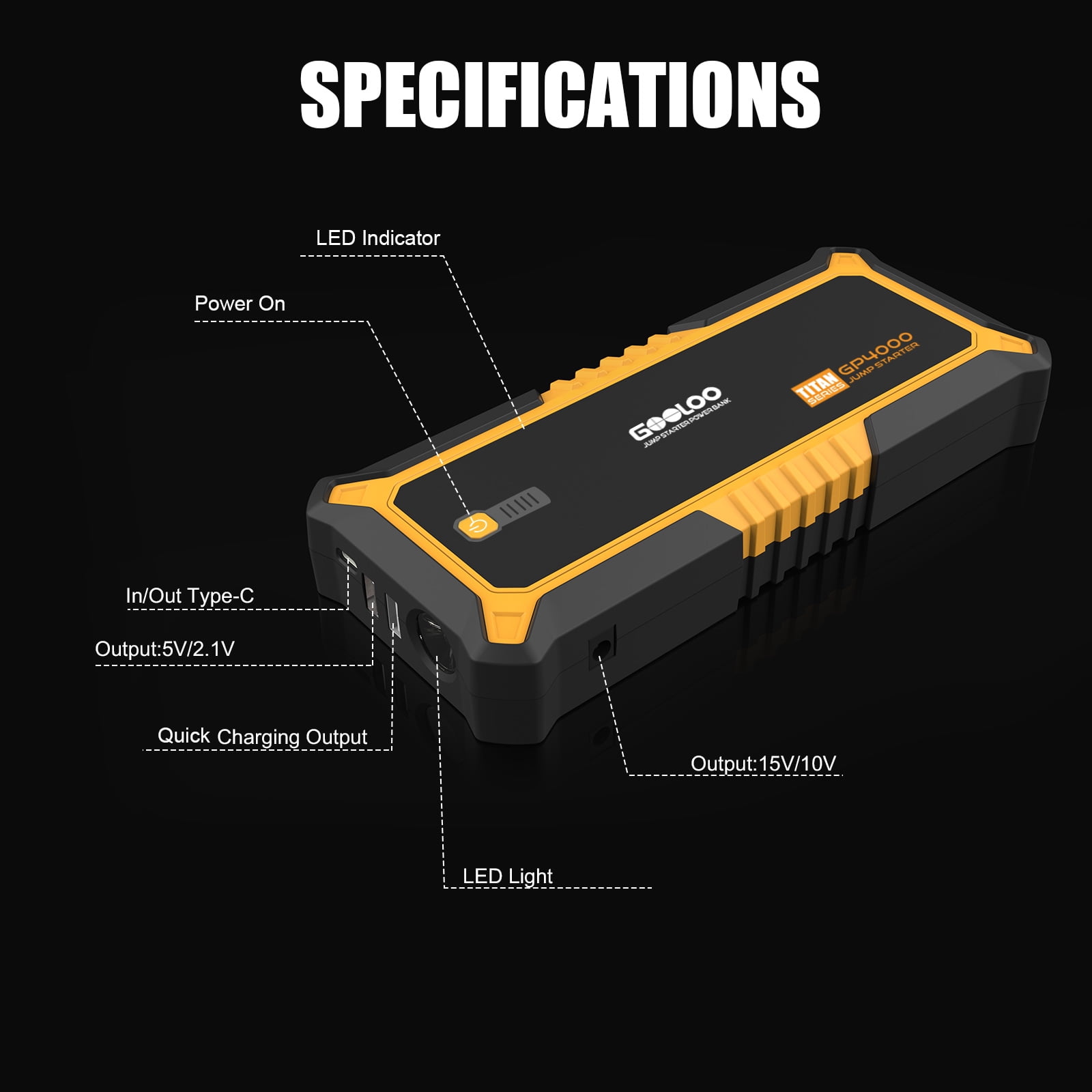 Gooloo Powerful Car Jump Starter 4000A 