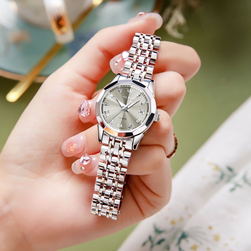 OLEVS Watches for Women Luxury Casual Dress Analog Quartz Digital Date Two Tone Gold Plated Stainless Steel Waterproof Luminous Female Wrist Watch Reloj para Mujer