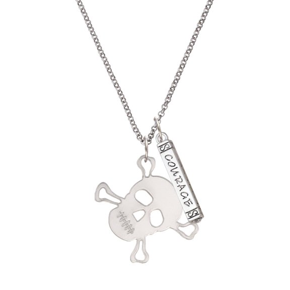 Delight Jewelry Acrylic Large Mirror Skull Silvertone Courage Strength Wisdom Honesty Bar Charm Necklace, 23"