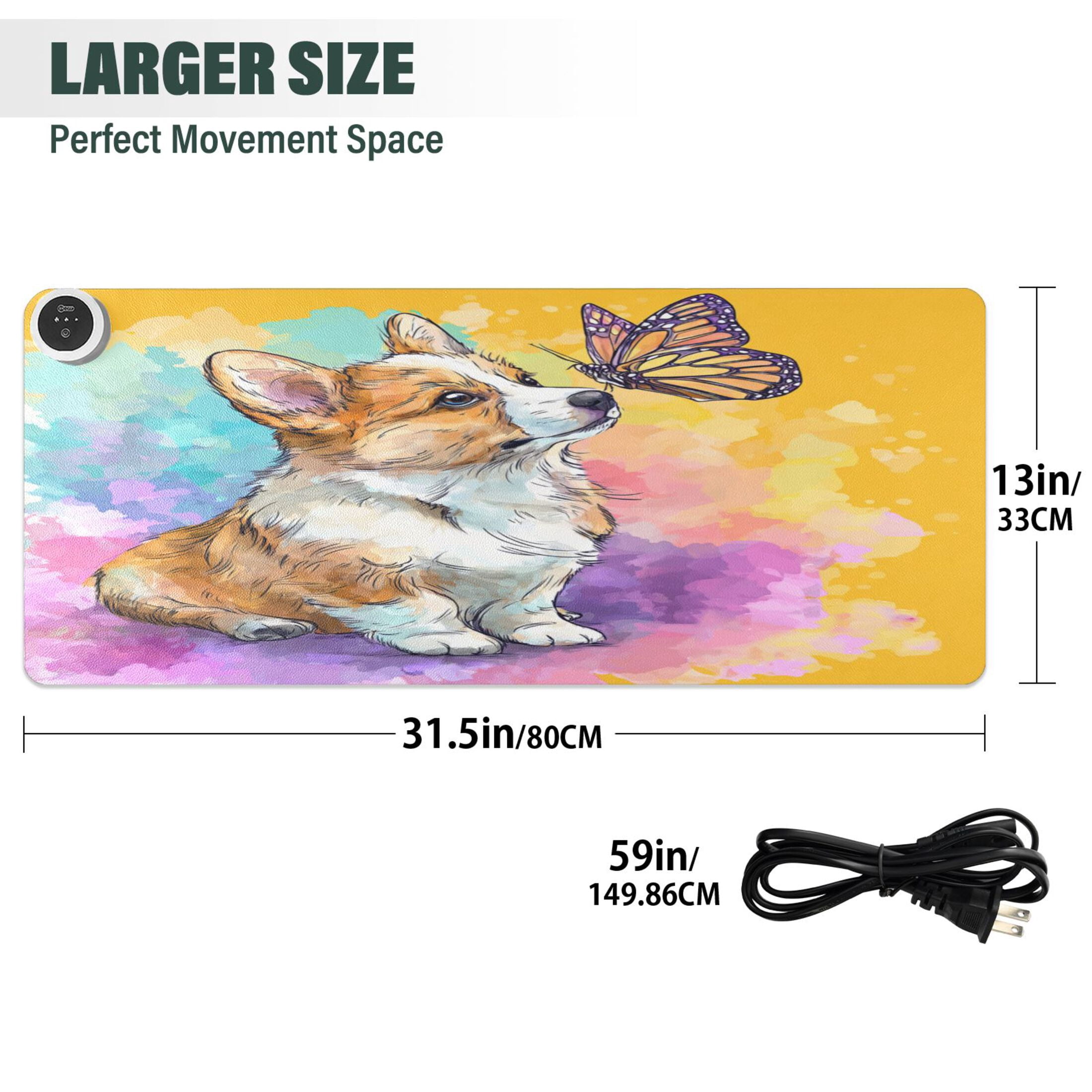 Large Heated Desk Mat Mouse Pad 31.5"x13"PU Leather Graphene Heating Desk Warmer with 3 Temperature Settings 110V US Plug Non-Slip Warm Pad for Home, Office, and Gaming Cartoon Drawing Of A Corgi