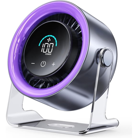 USB Desk Fan for Bedroom: 100 Speeds Digital Display Quiet Portable Fan with Turbo Airflow, 120° Rotating Small Rechargeable Battery Desktop & Wall-Mounted Fans for Bedroom Home Office