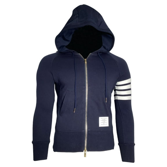 Pre-Owned Thom Browne 4-Bar Loopback Zip Hoodie in Navy Cotton