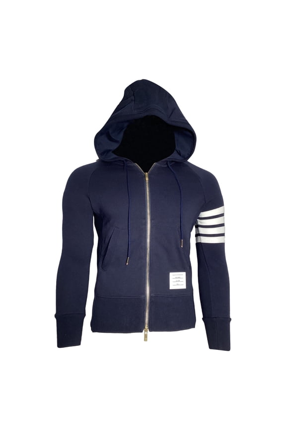 Pre-Owned Thom Browne 4-Bar Loopback Zip Hoodie in Navy Cotton