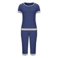 thumbnail image 5 of Feancey Capri Pant Pajama Sets for Women Colorblock Short Sleeve Sleepwear Two Piece Soft Casual Cropped Pants Pjs Lounge Set with Pockets Novelty Gifts Blue L, 5 of 10