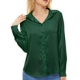 thumbnail image 4 of Needbo Women's Blouse Satin Silk Long Sleeve Button Down Shirts with Pocket Casual Work Office Top, Green XS-3XL, 4 of 7