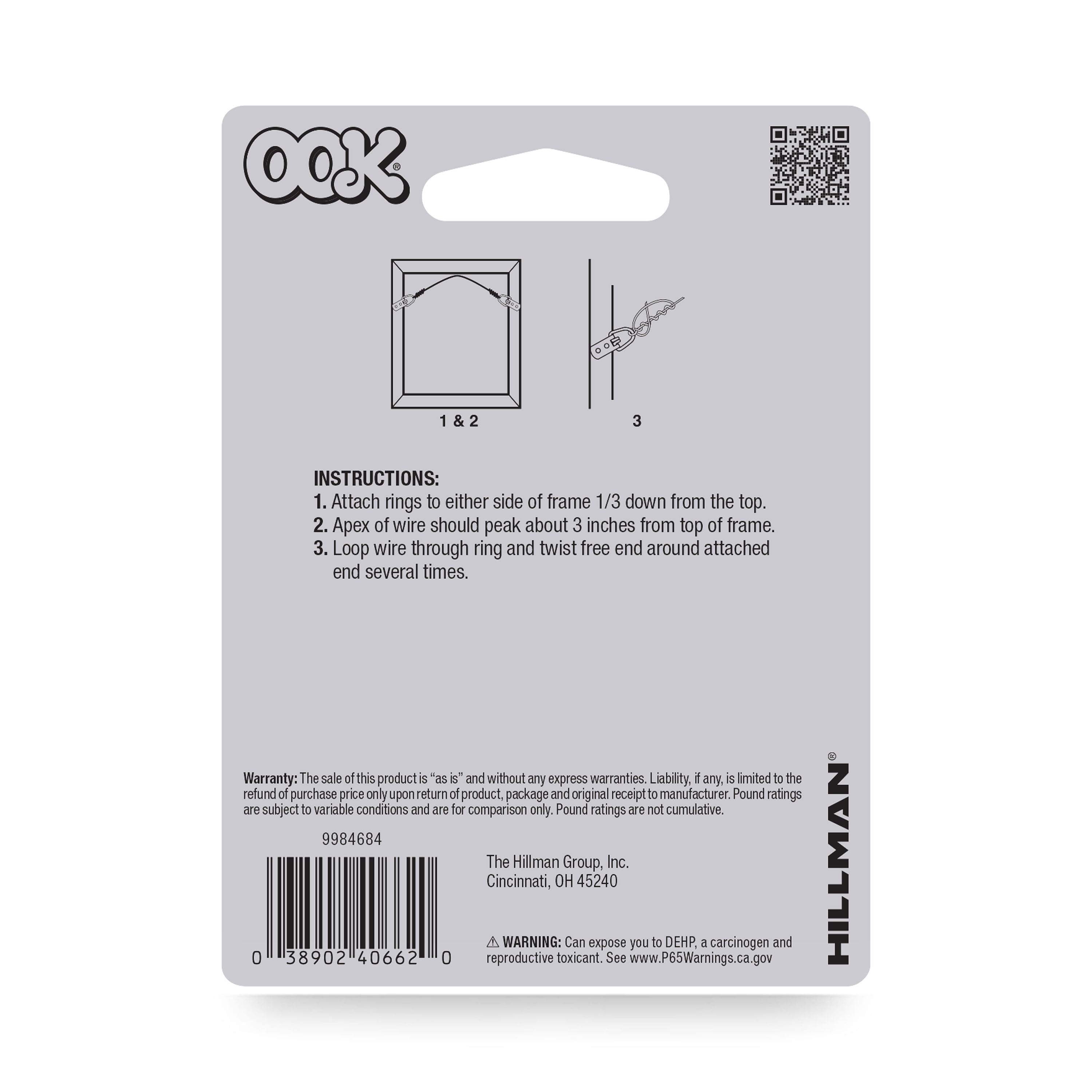 Ook Picture Hanging Wire, 9 ft Wire, 100 lb., Stainless Steel, Plastic Coating, Silver
