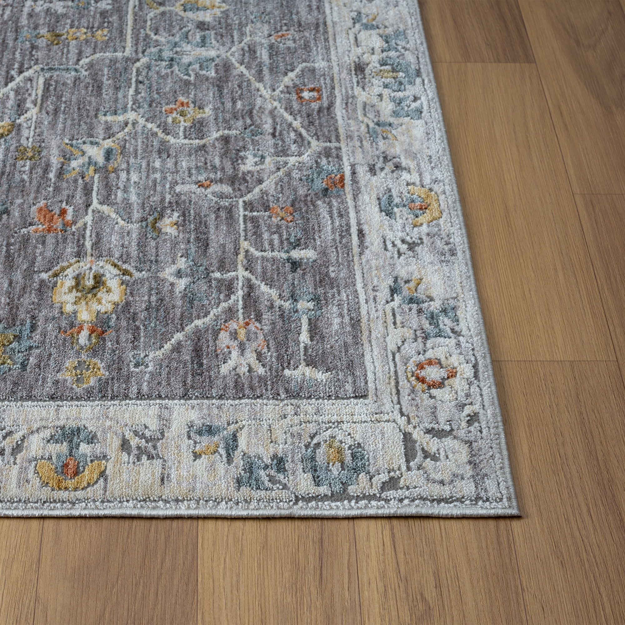 LR Home Alison Roy Bordered Floral Indoor Polyester Area Rug, Gray/Ivory, 9' x 12'