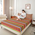 thumbnail image 3 of jejeloiu Striped Fiesta King Sheets For Men Women,Serape Pattern Bedding,Red Green,4pcs,1 Flat Sheet, 1 Fitted Sheet and 2 Pillowcases, 3 of 6
