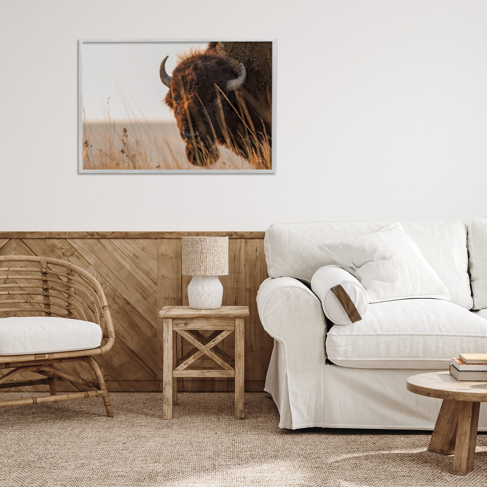 Stupell Industries Bison Sunset on Golden Prairie Gray Framed Giclee Art, design by Nathan Larson