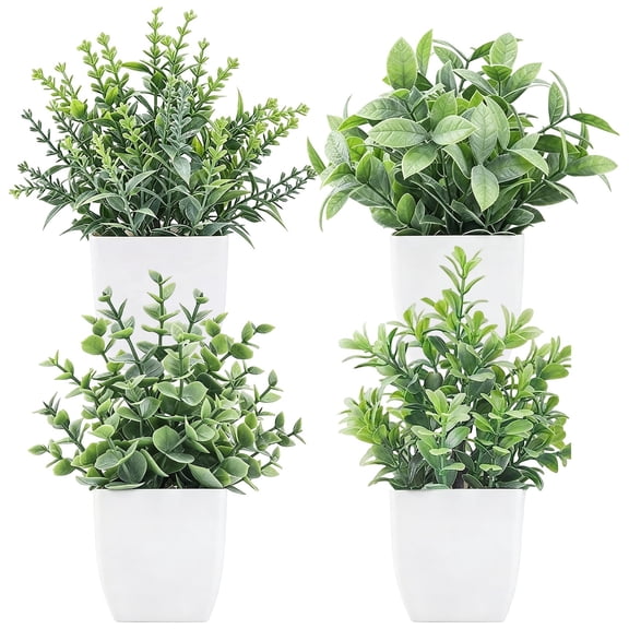 4 Pack Artificial Potted Plants, Small Greenery In Plastic Pots, Potted Herbs For Home Bathroom Tabletop Indoor Decor Verdsylv