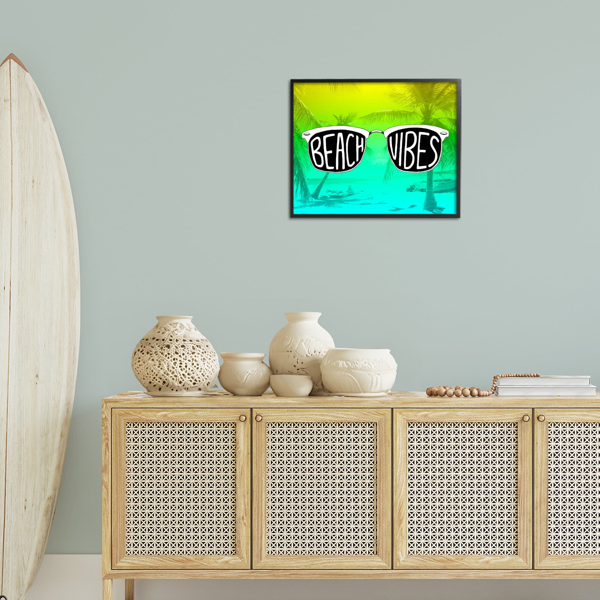 Stupell Industries Beach Vibes Sunglasses Typography Painting Black Framed Art Print Wall Art, 20 x 16