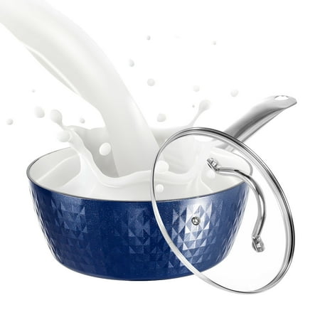 

LHCER 18cm/ 1.5L Induction Saucepan with Lid Milk Pan Non Stick Saucepan Aluminum Ceramic Coating Cooking Pot - PFOA Free with Stainless Steel Handle Suitable for All Hobs Types