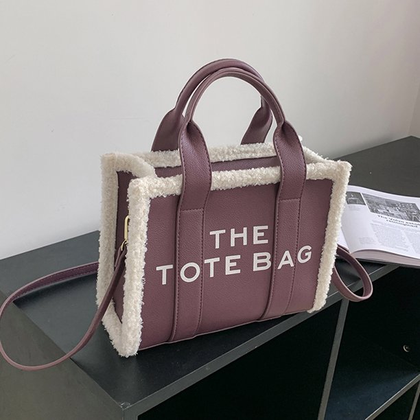 Bolso de mano de invierno, bolso de viaje con letras a la moda, informal, suave para fiesta (púrpura)