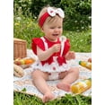 thumbnail image 5 of Loicainy Infant Baby Girl Fake-two Romper 3 6 9 12 18 Month Cherry Print Flying Sleeve Round Neck Romper and Bow Headband Clothes, 5 of 9