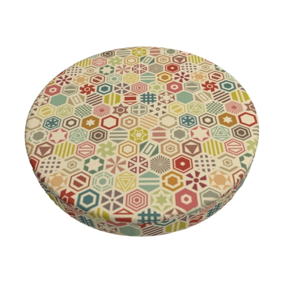 Kdxio Retro Geometry Print Stool Covers Round,Stretch Round Bar Stool Covers Washable Bar Stool Cushion Slipcover for 12-15 Inch Chair