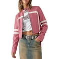 thumbnail image 6 of Women's Contrast-Color Stand Collar Faux Leather Cropped Moto Jacket - Pink, Long Sleeve, Zip-Up, S-XXL, Spring and Autumn, 6 of 9