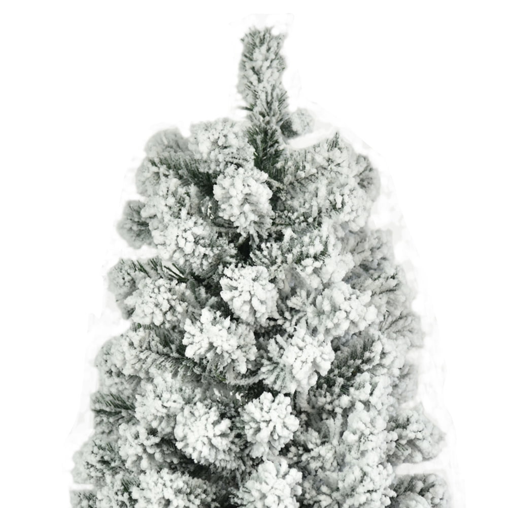 Kepooman 7.5FT Pine Hinged Artificial Slim Christmas Tree w/ Foldable Base, Pointed PVC Pen Holder Tree, White Snow Flocked Pencil Tree for Home Office Party Decor Kepooman 7.5FT Pine Hinged Artificial Slim Christmas Tree w/ Foldable Base, Pointed PVC Pen Holder Tree, White Snow Flocked Pencil Tree for Home Office Party Decor