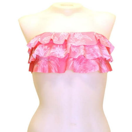 Loco Boutique Lagoon 3-Tier Flounce Bandeau Bikini Top Color: ROSE PINK  Size: S