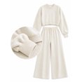 thumbnail image 6 of Women's Vintage Polka Dot 2 Piece Outfits Crop Sweatshirt and Loose Fit Wide Leg Flare Pants Y2K Retro Streetwear Casual Tracksuit Set White, 6 of 7