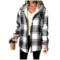 thumbnail image 2 of purcolt Womens Flannel Hoodies Drawstring Fleece Sherpa Lined Button Down Plaid Jackets Casual Long Sleeve Coats with Pockets, 2 of 6