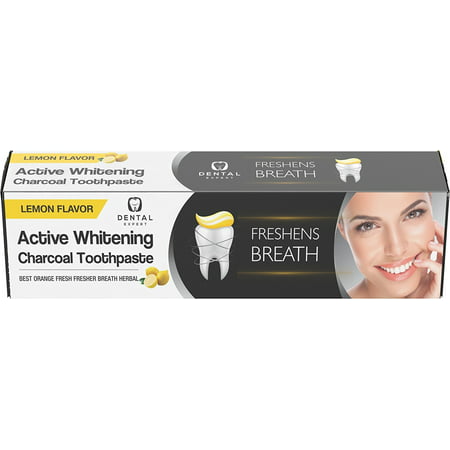 Dental Expert Activated Charcoal Teeth Whitening Toothpaste Destroys Bad Breath - Best Natural Black Tooth Paste Kit -lemon Flavor - 105g