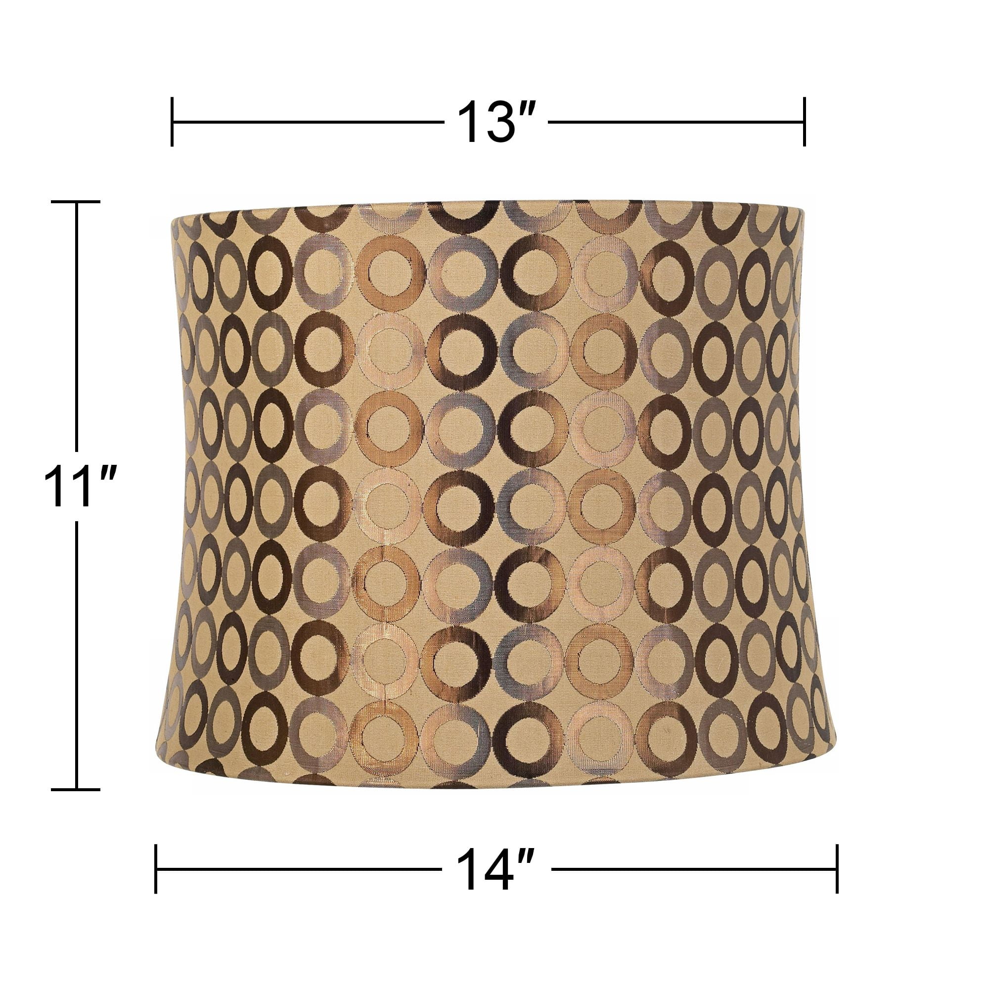 Springcrest Set of 2 Drum Print Lamp Shades Tan Copper Circles Medium 13" Top x 14" Bottom x 11" High Spider Harp Finial Fitting