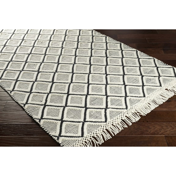Hauteloom Maria Wool Living Room, Bedroom Area Rug - Bohemian, Transitional - Black, Cream - 2' x 3'