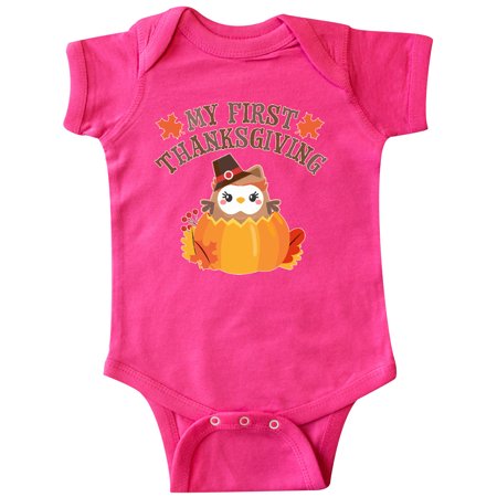 

Inktastic My 1st Thanksgiving Cute Owl in Pumpkin Gift Baby Boy or Baby Girl Bodysuit