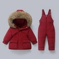 thumbnail image 2 of AHTJRT Kids 2 Piece Snowsuit Hooded Jacket Zip-Up Bib Overalls Outfits Set Thermal Winter Waterproof Winproof Skisuits Wine#02 2-3 Years, 2 of 6