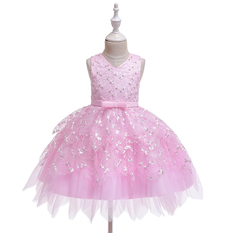 Ruyang Baby Girls Wedding Sequins Elegant Pageant Birthday Dress Ruffles Tulle Smock Dresses Sleeveless Glitter Clothes