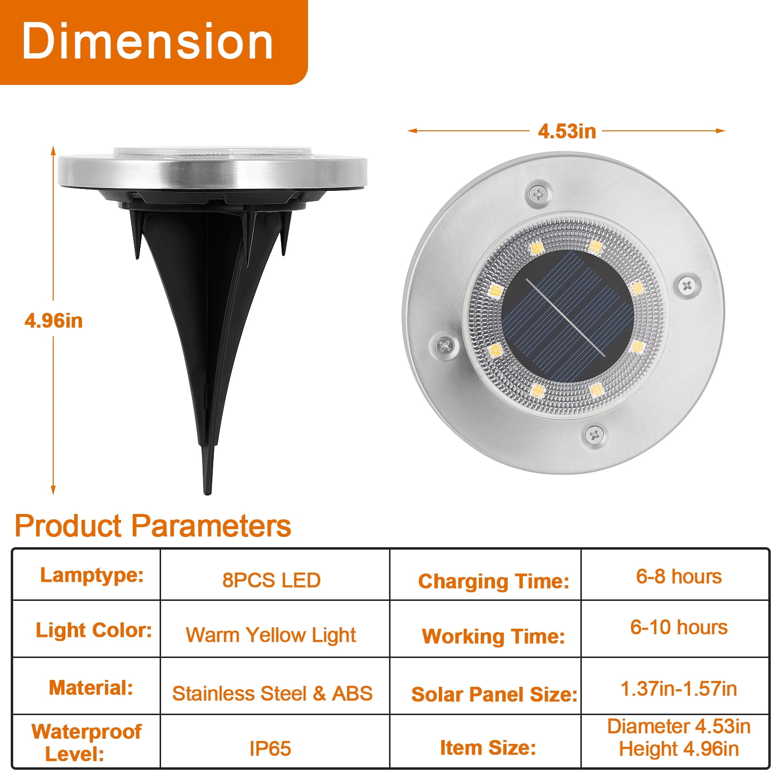8pack Solar Ground Light Outdoor 8LED Solar Garden Light Solar Disc Light for Path Courtyard Deck Terrace Walkway warm White